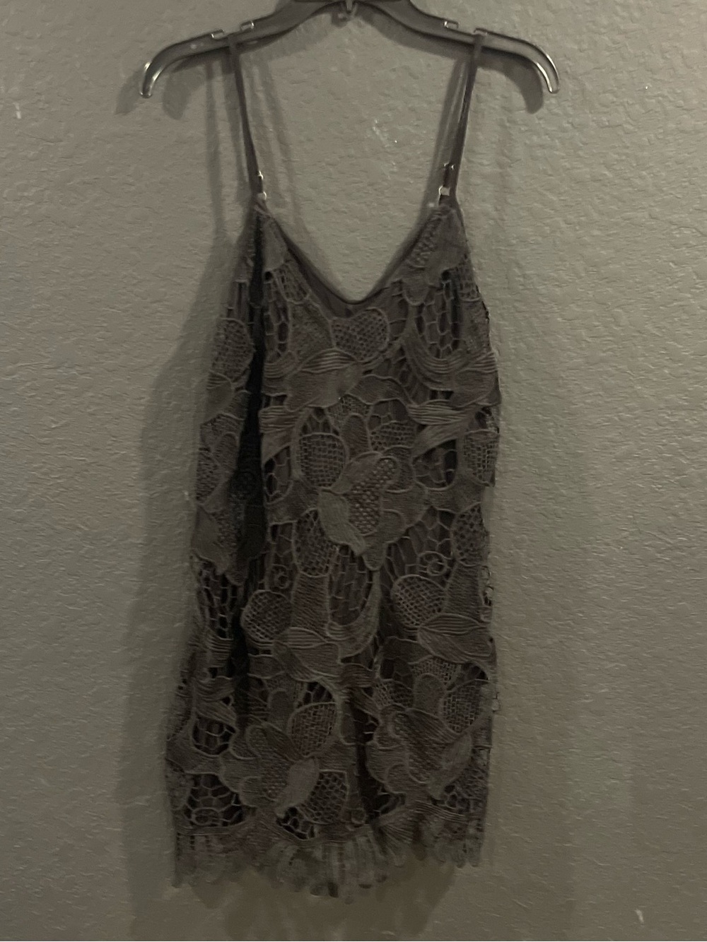 Express Gray Lace Mini Slip Dress